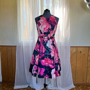 Eliza J Pink/Navy Halter Belted Cocktail Dress Sz